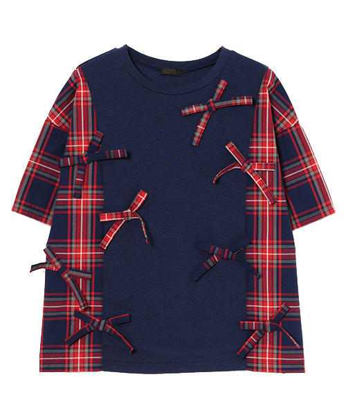 CHECK RIBBON TRIMMED TOPS