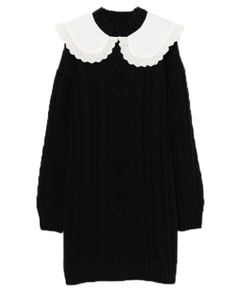 FRILL COLLAR CABLE KNIT OP