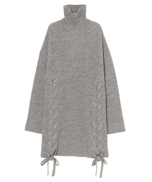 LACE UP KNIT ONE-PIECE