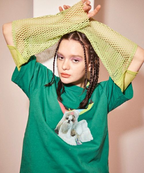 CUT SLEEVE MESH PATCHED TOPS | Candy Stripper（キャンディ