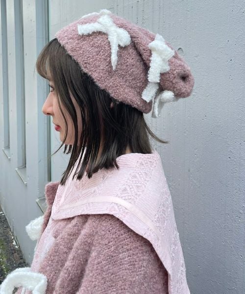 FLUFFY RIBBON BEANIE | Candy Stripper（キャンディ ストリッパー