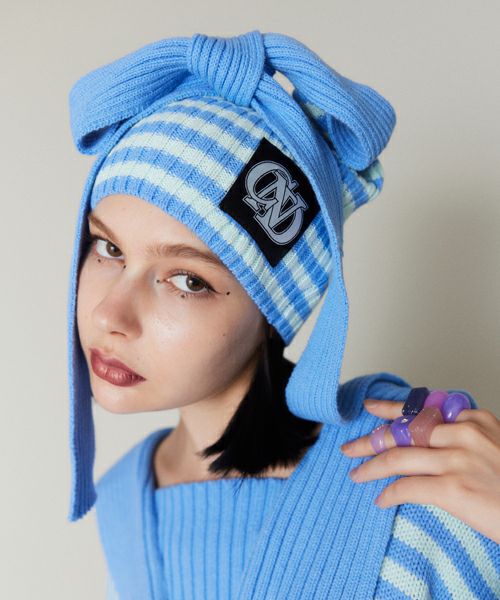 Candy Stripper うさ耳ニット帽 ブルー FLUFFY RIBBON BEANIE | Candy Stripper（キャンディ ストリッパー