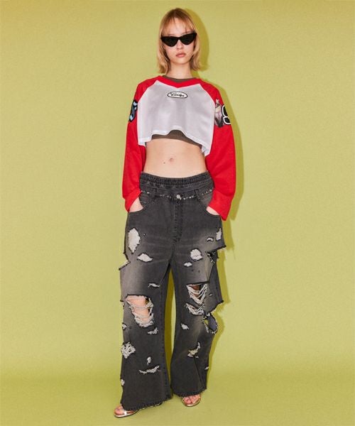 DAMAGE LAYERED DENIM PANTS | Candy Stripper（キャンディ