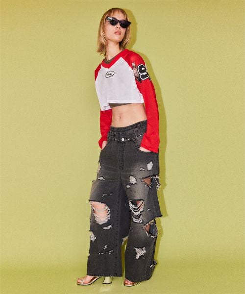 DAMAGE LAYERED DENIM PANTS | Candy Stripper（キャンディ