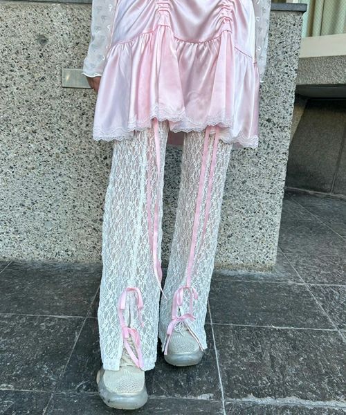 SATIN GATHER SKIRT LAYERED PANTS ピンク SATIN GATHER SKIRT LAYERED PANTS | Candy Stripper（キャンディ