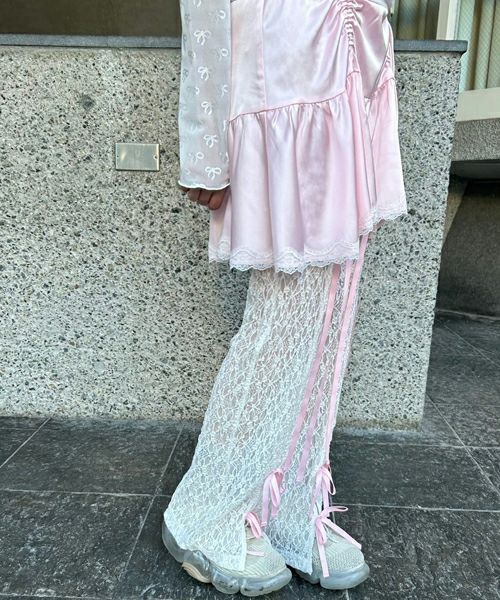 SATIN GATHER SKIRT LAYERED PANTS ピンク SATIN GATHER SKIRT LAYERED PANTS | Candy Stripper（キャンディ