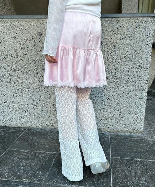 SATIN GATHER SKIRT LAYERED PANTS | Candy Stripper（キャンディ