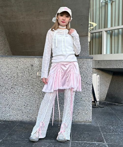 SATIN GATHER SKIRT LAYERED PANTS | Candy Stripper（キャンディ