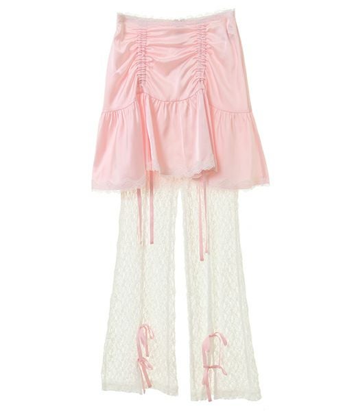 SATIN GATHER SKIRT LAYERED PANTS | Candy Stripper(キャンディ SATIN GATHER SKIRT LAYERED PANTS | Candy Stripper(キャンディ