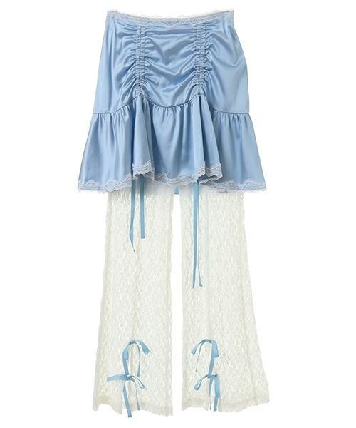 SATIN GATHER SKIRT LAYERED PANTS | Candy Stripper（キャンディ