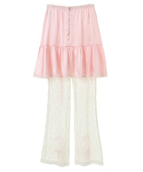SATIN GATHER SKIRT LAYERED PANTS ピンク SATIN GATHER SKIRT LAYERED PANTS | Candy Stripper（キャンディ