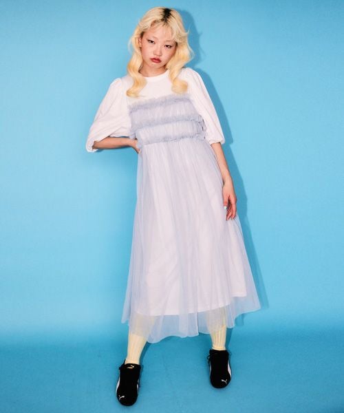 GATHERED TULLE LAYERED DRESS | Candy Stripper（キャンディ