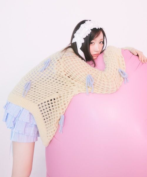 RIBBON MESH KNIT CARDIGAN | Candy Stripper（キャンディ