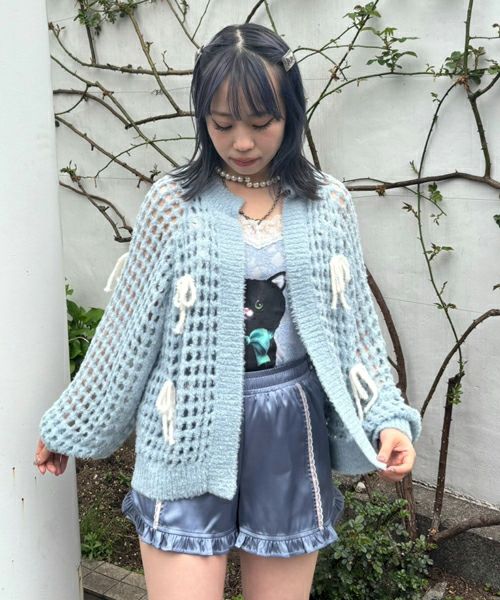 RIBBON MESH KNIT CARDIGAN | Candy Stripper（キャンディ