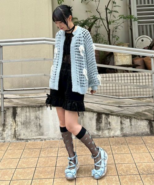 RIBBON MESH KNIT CARDIGAN | Candy Stripper（キャンディ