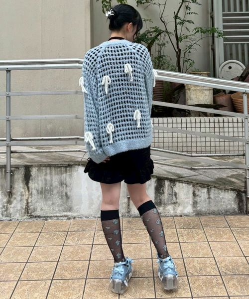 RIBBON MESH KNIT CARDIGAN | Candy Stripper（キャンディ