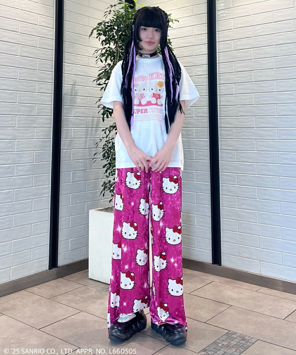 HELLO KITTY】KILA KILA VELOUR EASY PANTS | Candy Stripper
