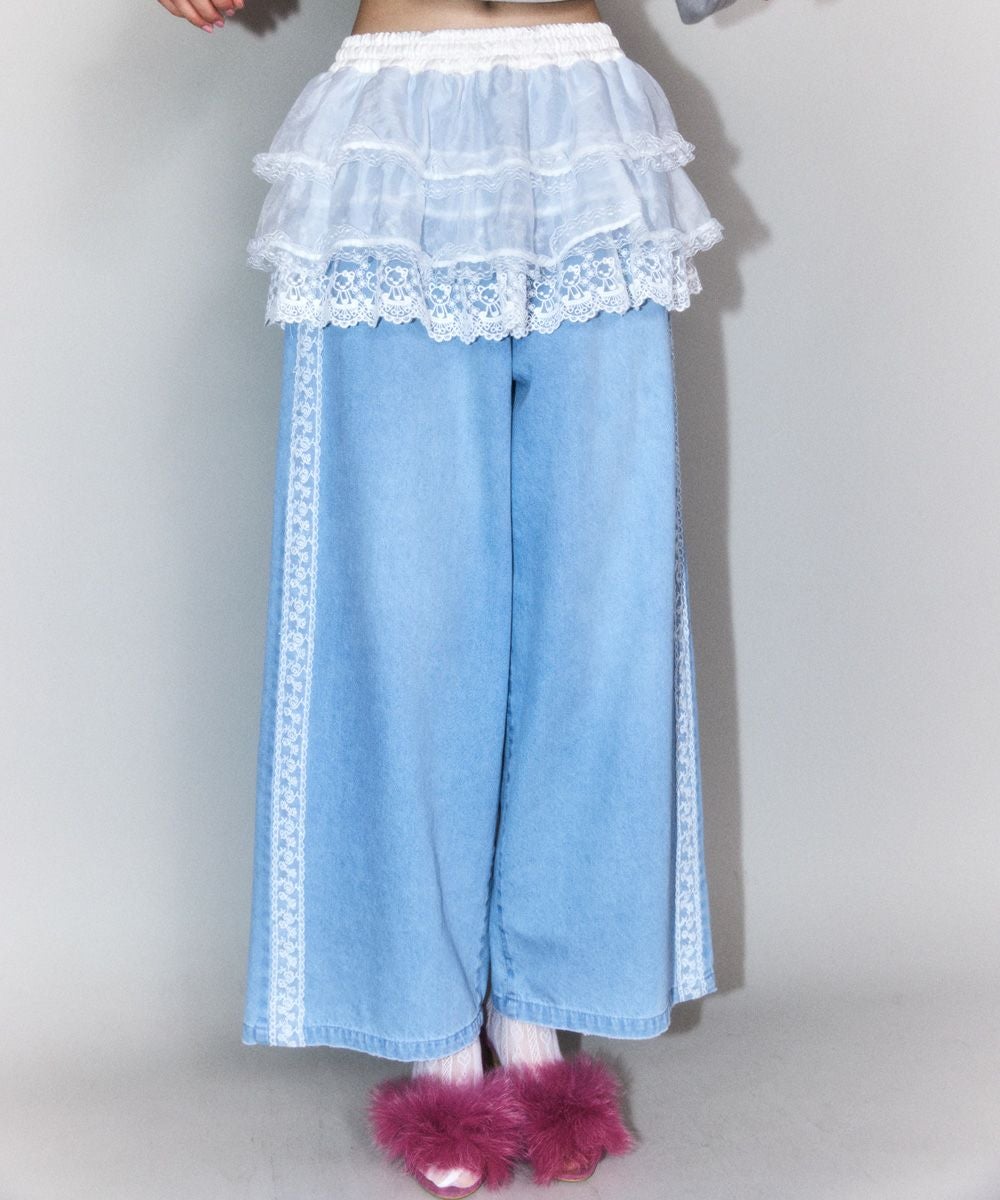 SHEER SKIRT LAYERED DENIM PANTS | Candy Stripper（キャンディ