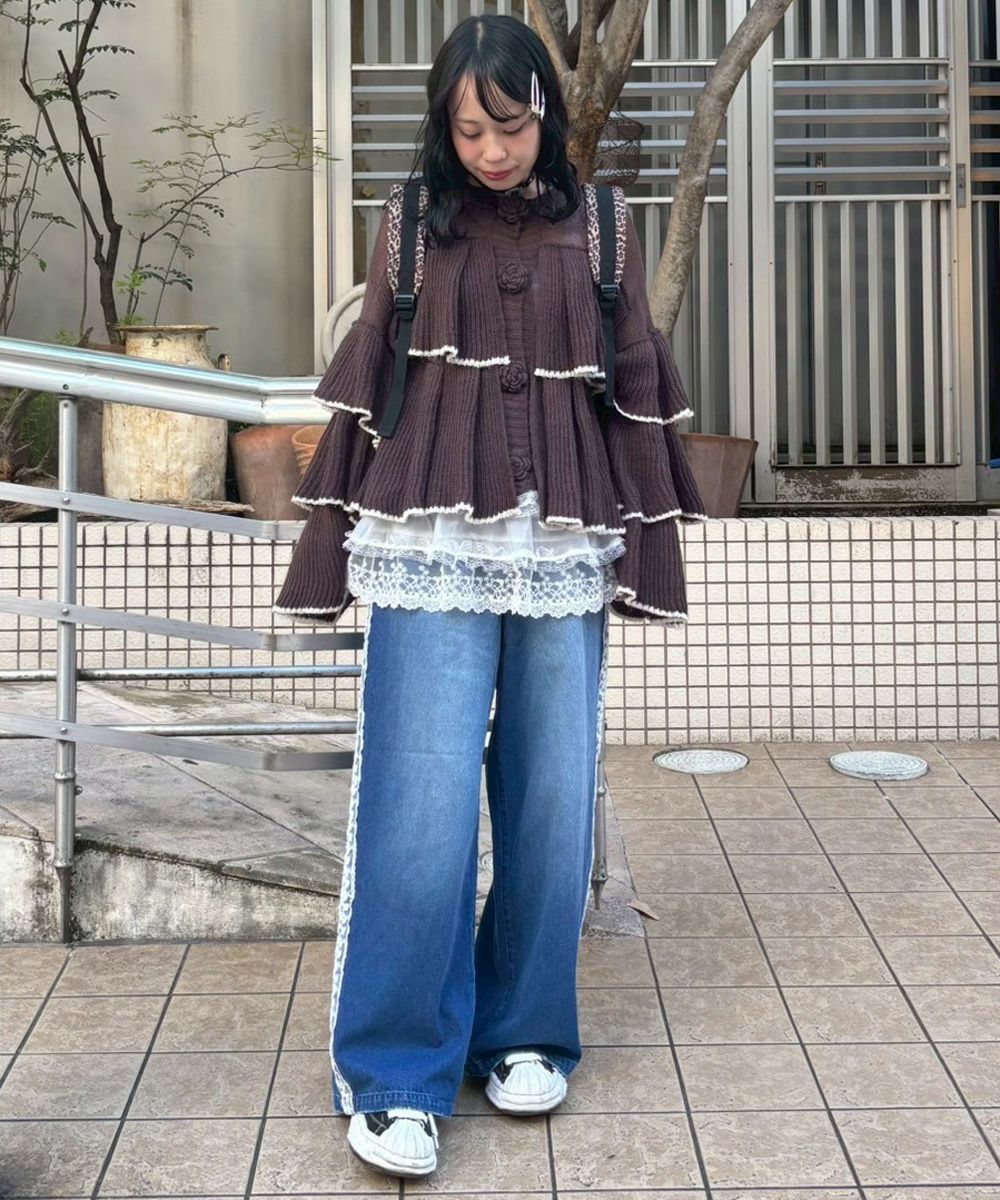SHEER SKIRT LAYERED DENIM PANTS | Candy Stripper（キャンディ