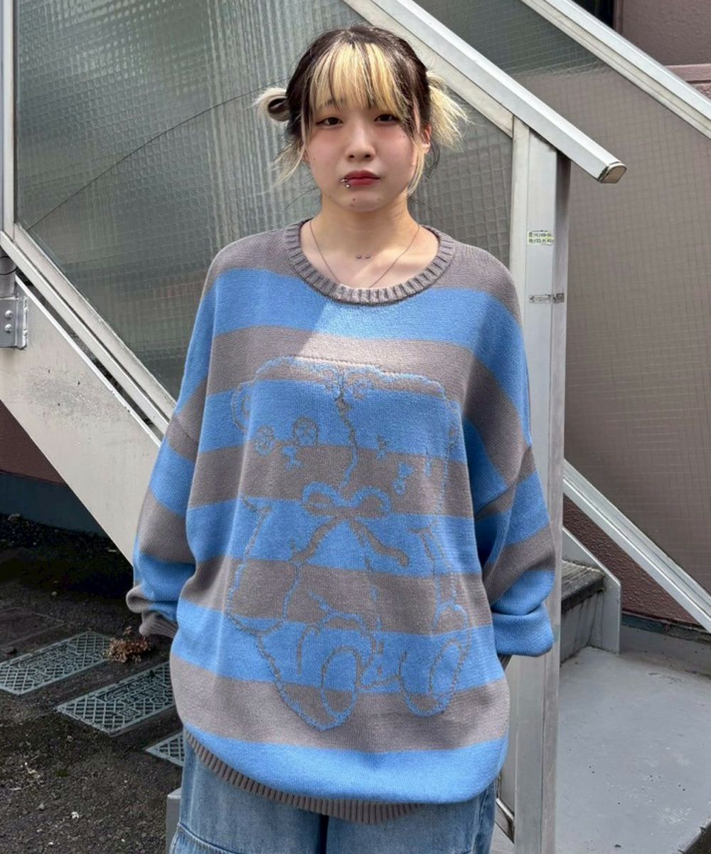 TWIN BEAR BORDER KNIT | Candy Stripper（キャンディ ストリッパー
