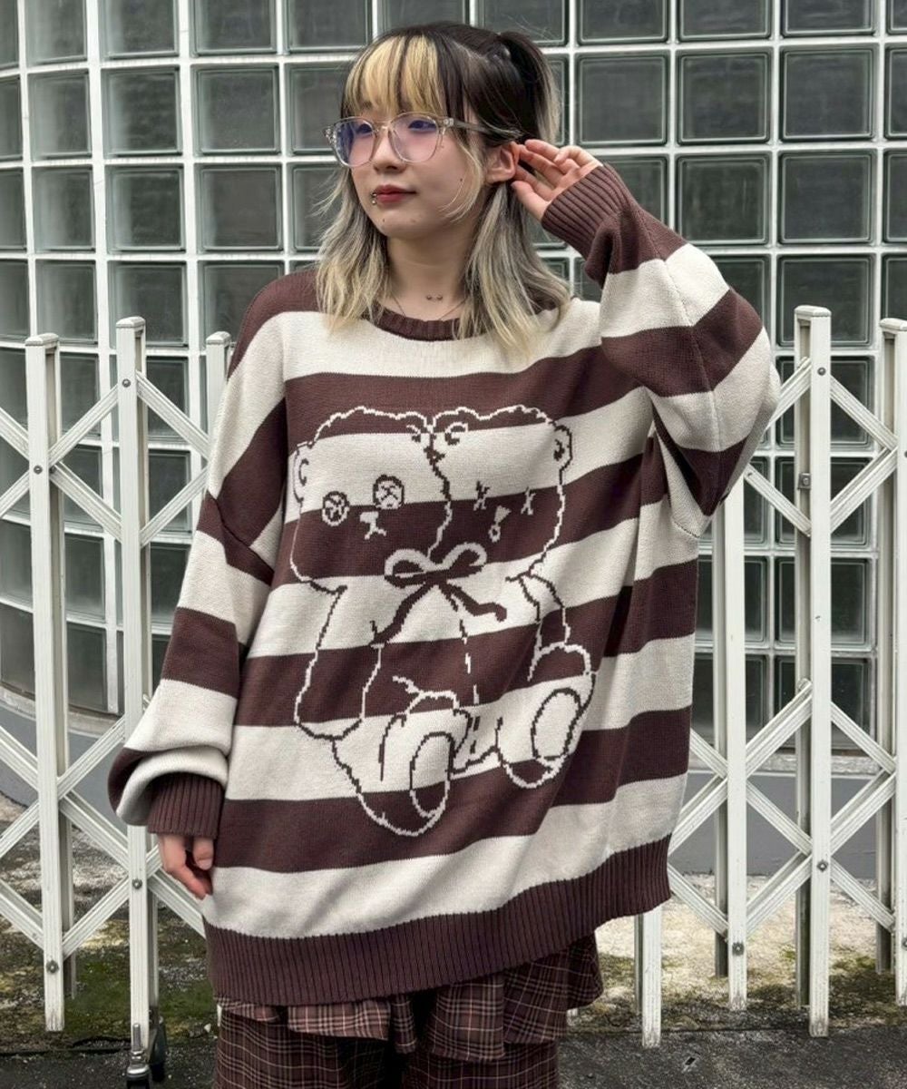 TWIN BEAR BORDER KNIT | Candy Stripper（キャンディ ストリッパー