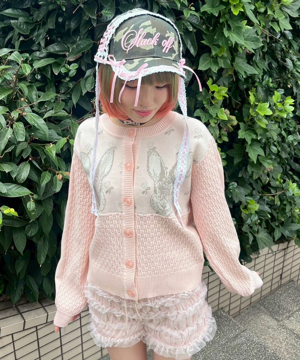 RABBIT FLOWER KNIT CARDIGAN | Candy Stripper（キャンディ