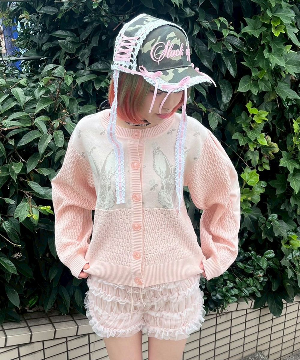 RABBIT FLOWER KNIT CARDIGAN | Candy Stripper（キャンディ