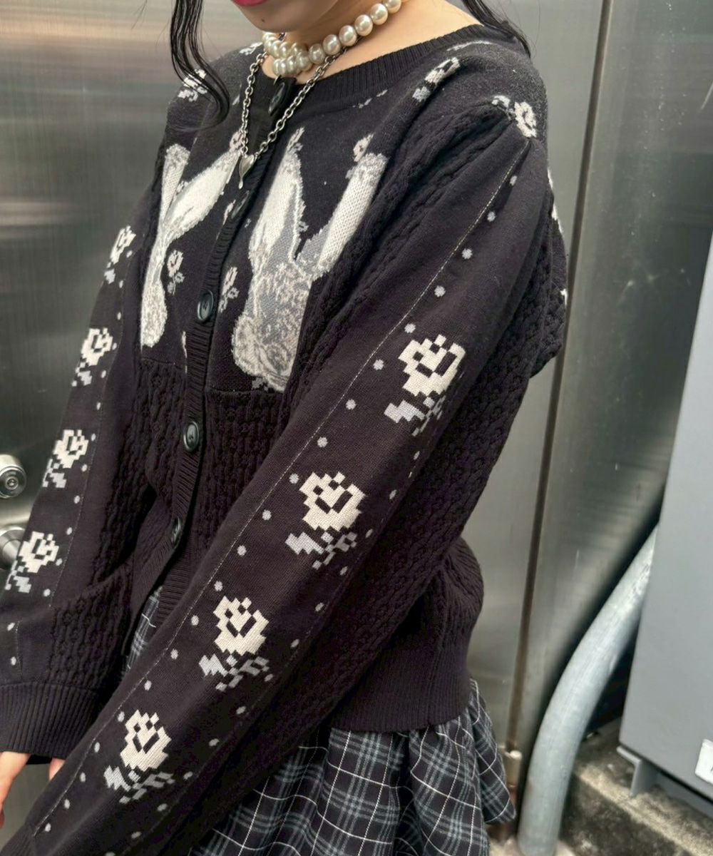 RABBIT FLOWER KNIT CARDIGAN | Candy Stripper（キャンディ