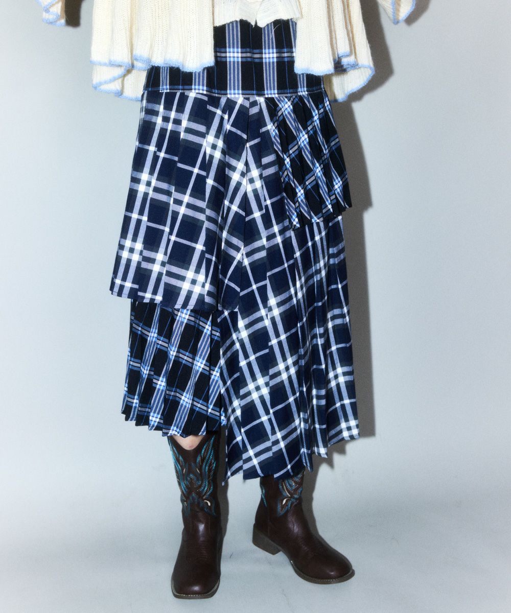 OVERLAP CHECK PLEATS SKIRT | Candy Stripper（キャンディ