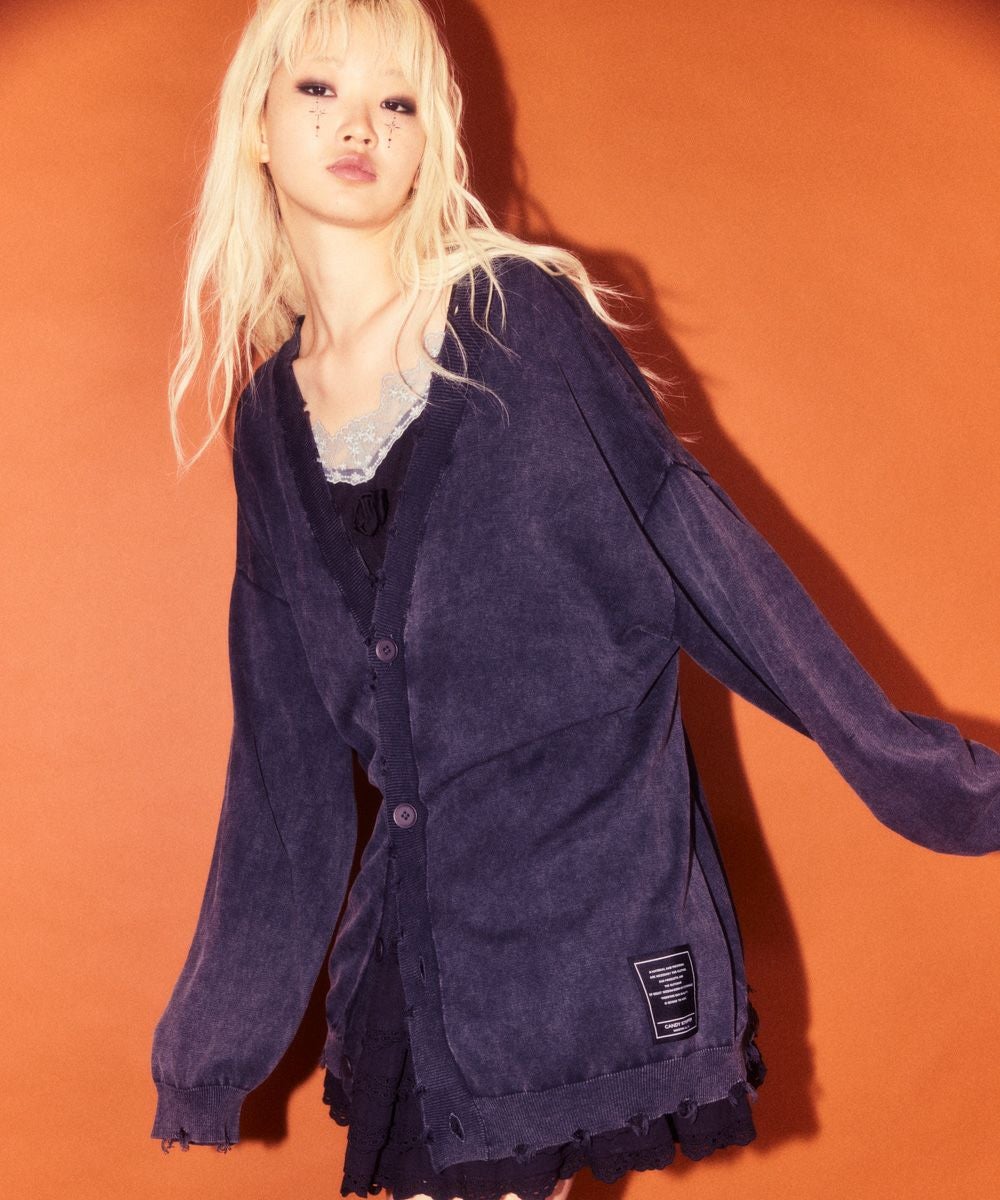PIGMENT DAMAGE KNIT CARDIGAN | Candy Stripper（キャンディ