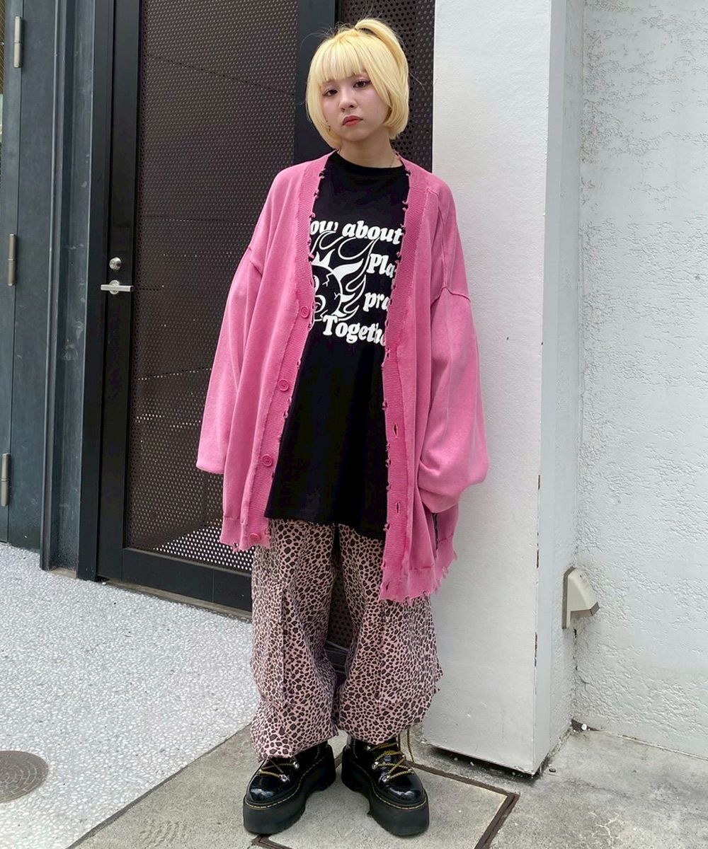 PIGMENT DAMAGE KNIT CARDIGAN | Candy Stripper（キャンディ