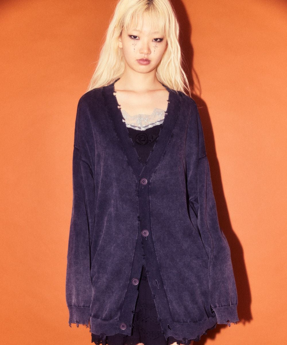 キャンディストリッパー CND COLLEGE DAMAGE CARDIGAN PIGMENT DAMAGE KNIT CARDIGAN | Candy Stripper（キャンディ