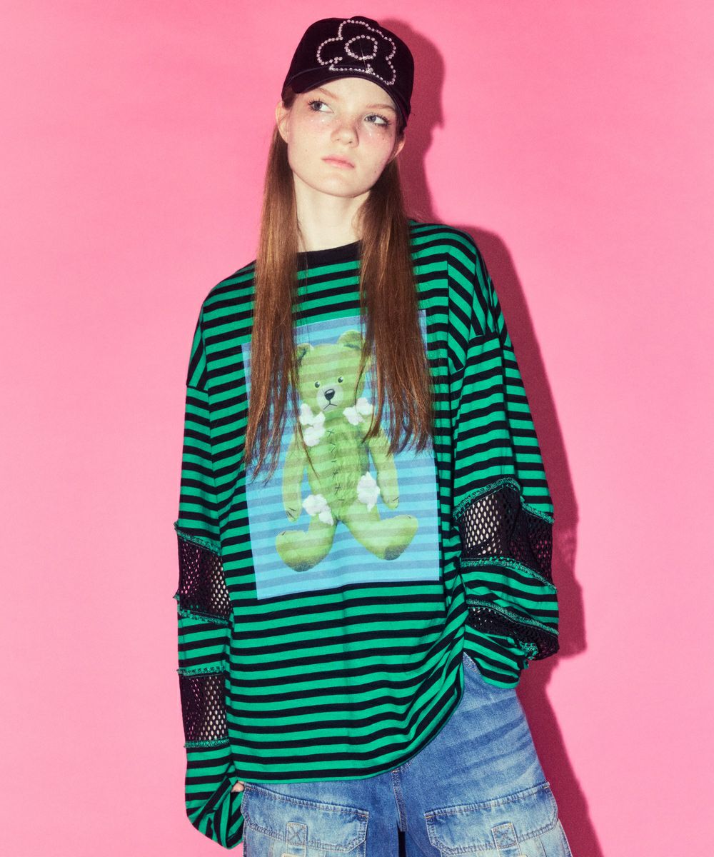 トップス CANDYSTRIPPER BROKEN BEAR PATCHED BORDER BROKEN BEAR PATCHED BORDER TOPS | Candy Stripper（キャンディ