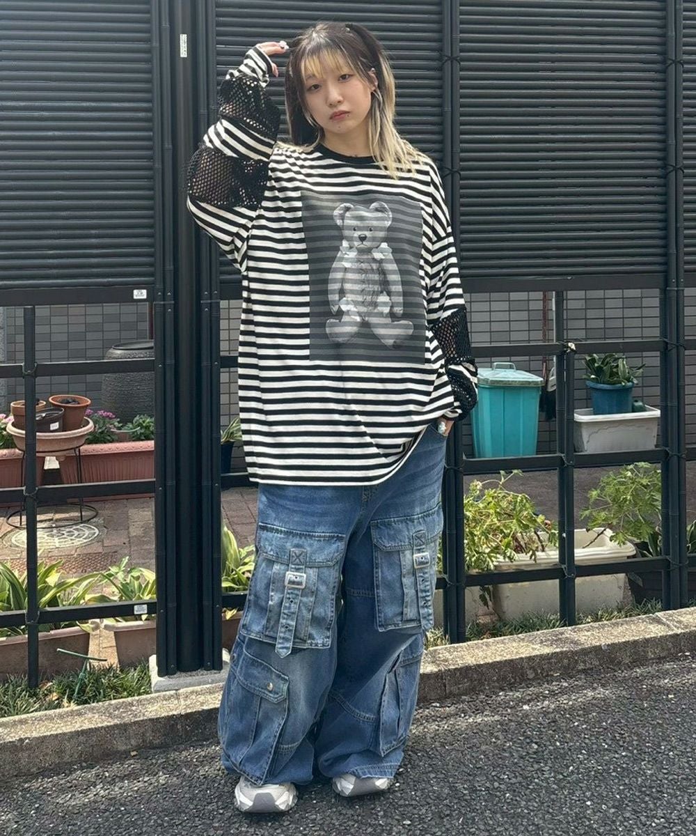 BROKEN BEAR PATCHED BORDER TOPS | Candy Stripper（キャンディ