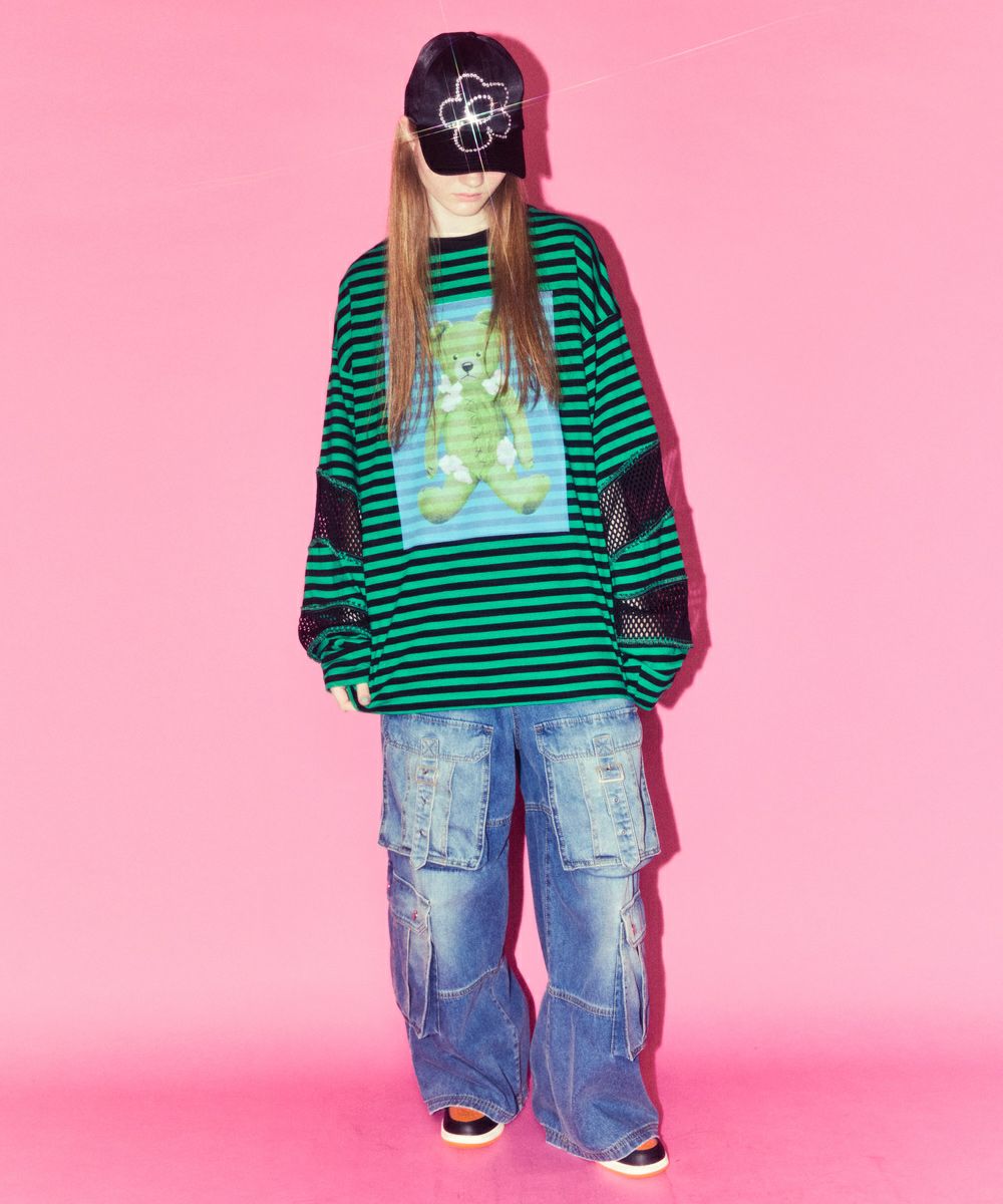 トップス BROKEN BEAR PATCHED BORDER TOPS BROKEN BEAR PATCHED BORDER TOPS | Candy Stripper（キャンディ