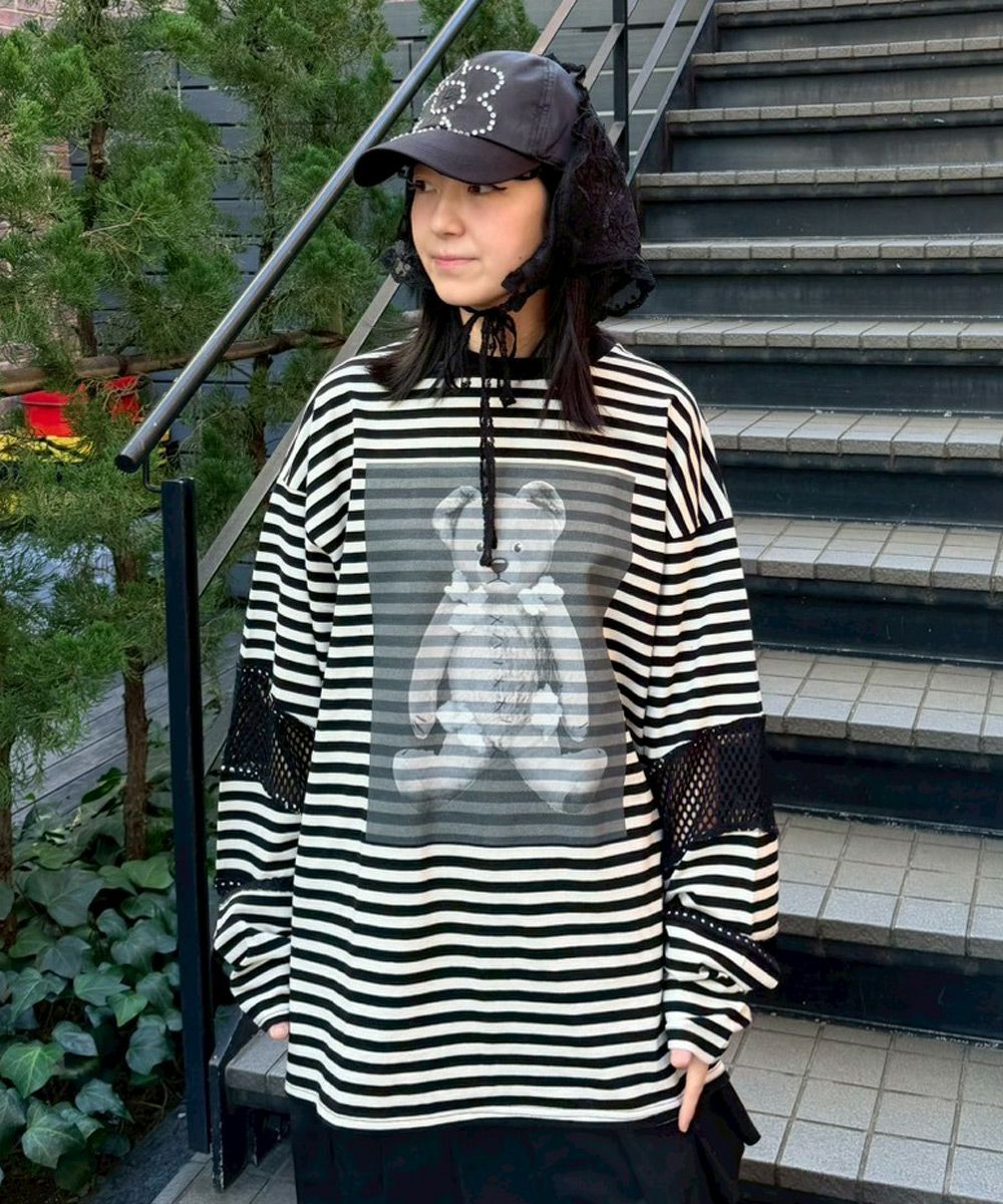 トップス BROKEN BEAR PATCHED BORDER TOPS BROKEN BEAR PATCHED BORDER TOPS | Candy Stripper（キャンディ