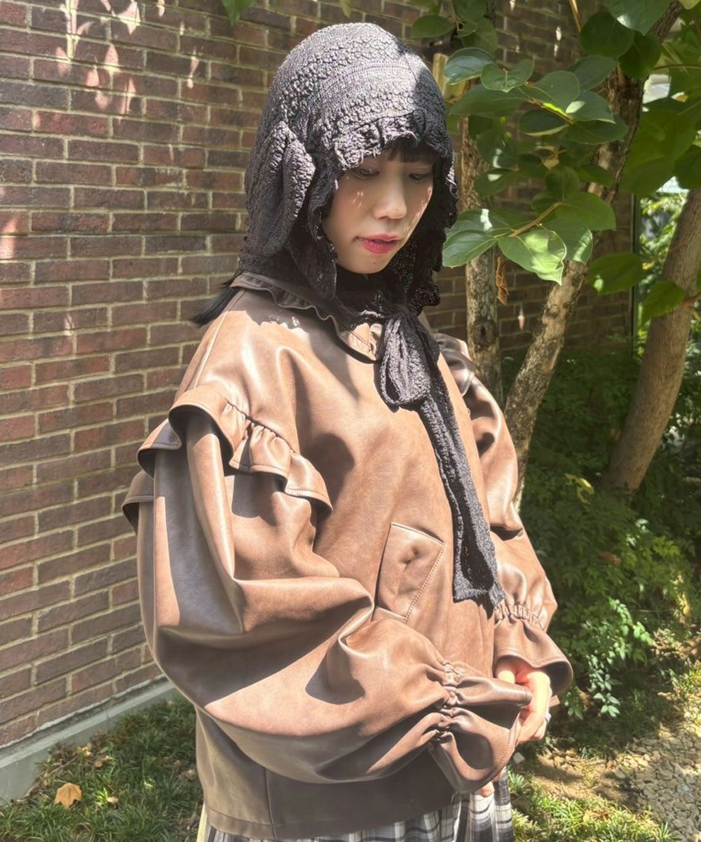 RIBBON ＆ PUFF LEATHER JACKET | Candy Stripper（キャンディ