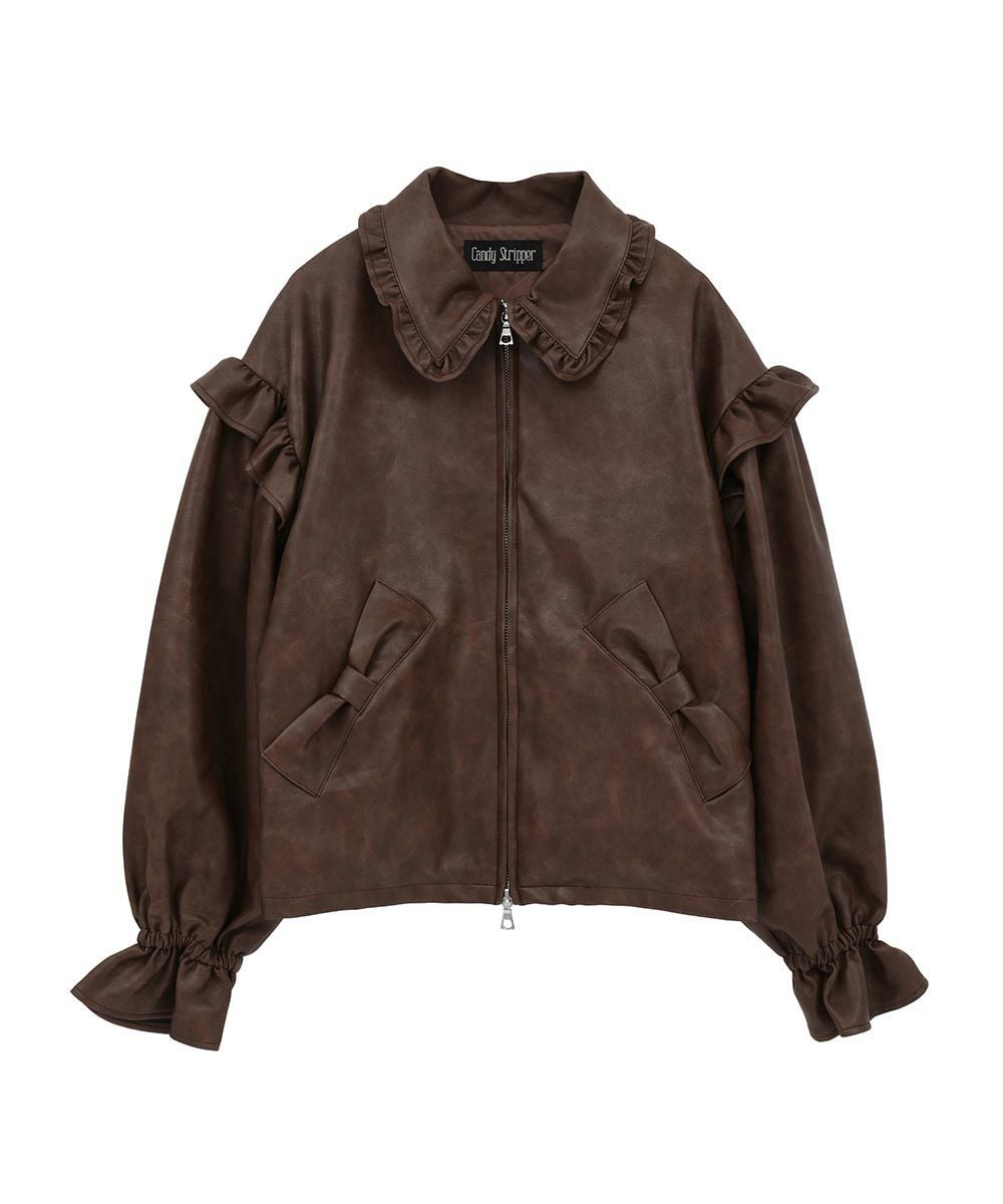 RIBBON ＆ PUFF LEATHER JACKET | Candy Stripper（キャンディ