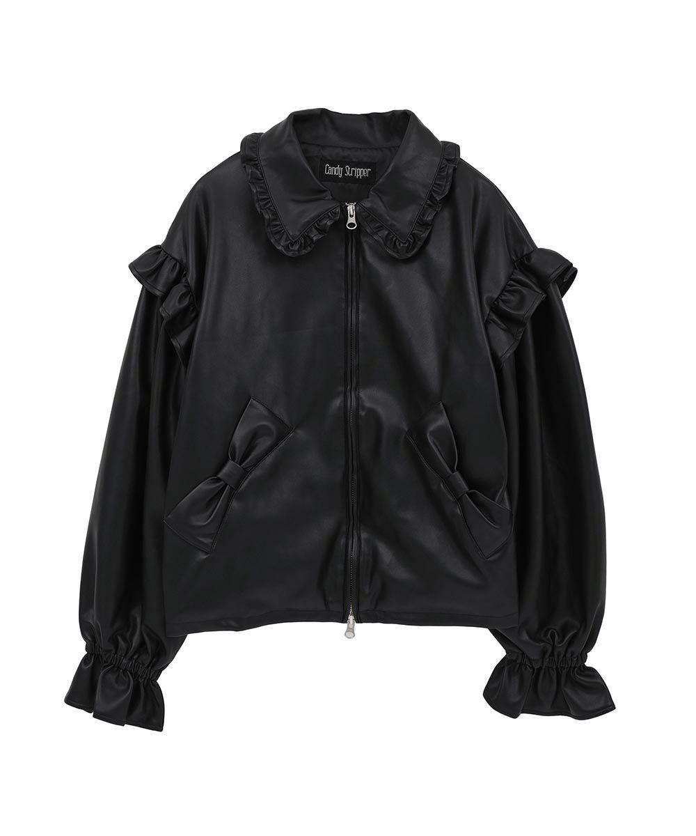 RIBBON & PUFF LEATHER JACKET | Candy Stripper(キャンディ RIBBON & PUFF LEATHER JACKET | Candy Stripper(キャンディ