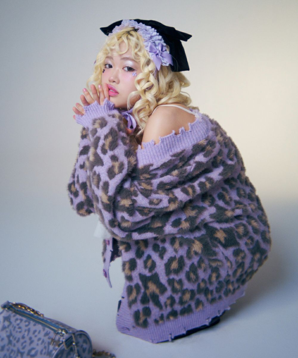 FLUFFY STAR LEOPARD KNIT CARDIGAN | Candy Stripper（キャンディ