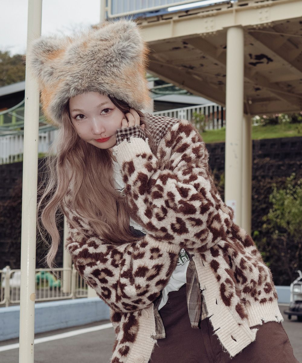 FLUFFY STAR LEOPARD KNIT CARDIGAN | Candy Stripper（キャンディ