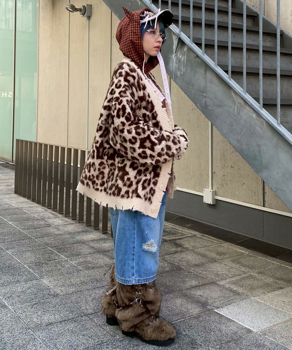 FLUFFY STAR LEOPARD KNIT CARDIGAN | Candy Stripper（キャンディ