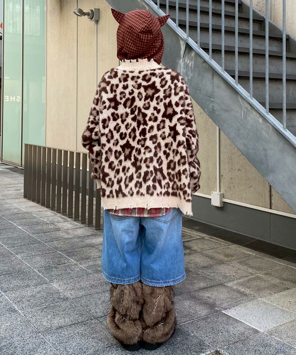 FLUFFY STAR LEOPARD KNIT CARDIGAN | Candy Stripper（キャンディ