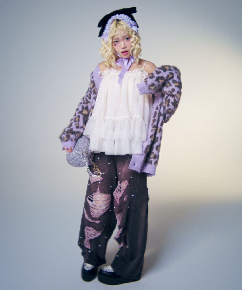FLUFFY STAR LEOPARD KNIT CARDIGAN | Candy Stripper（キャンディ