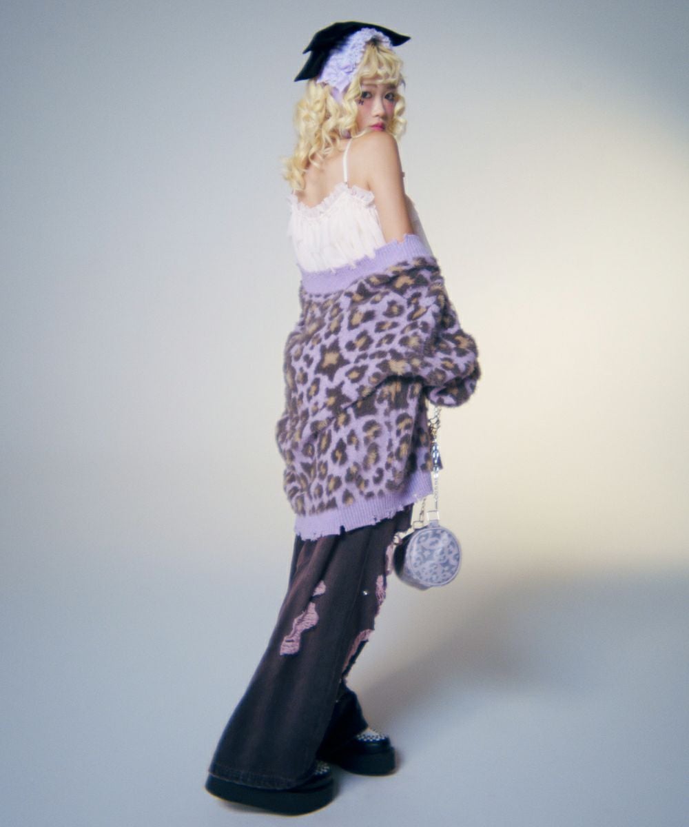 FLUFFY STAR LEOPARD KNIT CARDIGAN | Candy Stripper（キャンディ