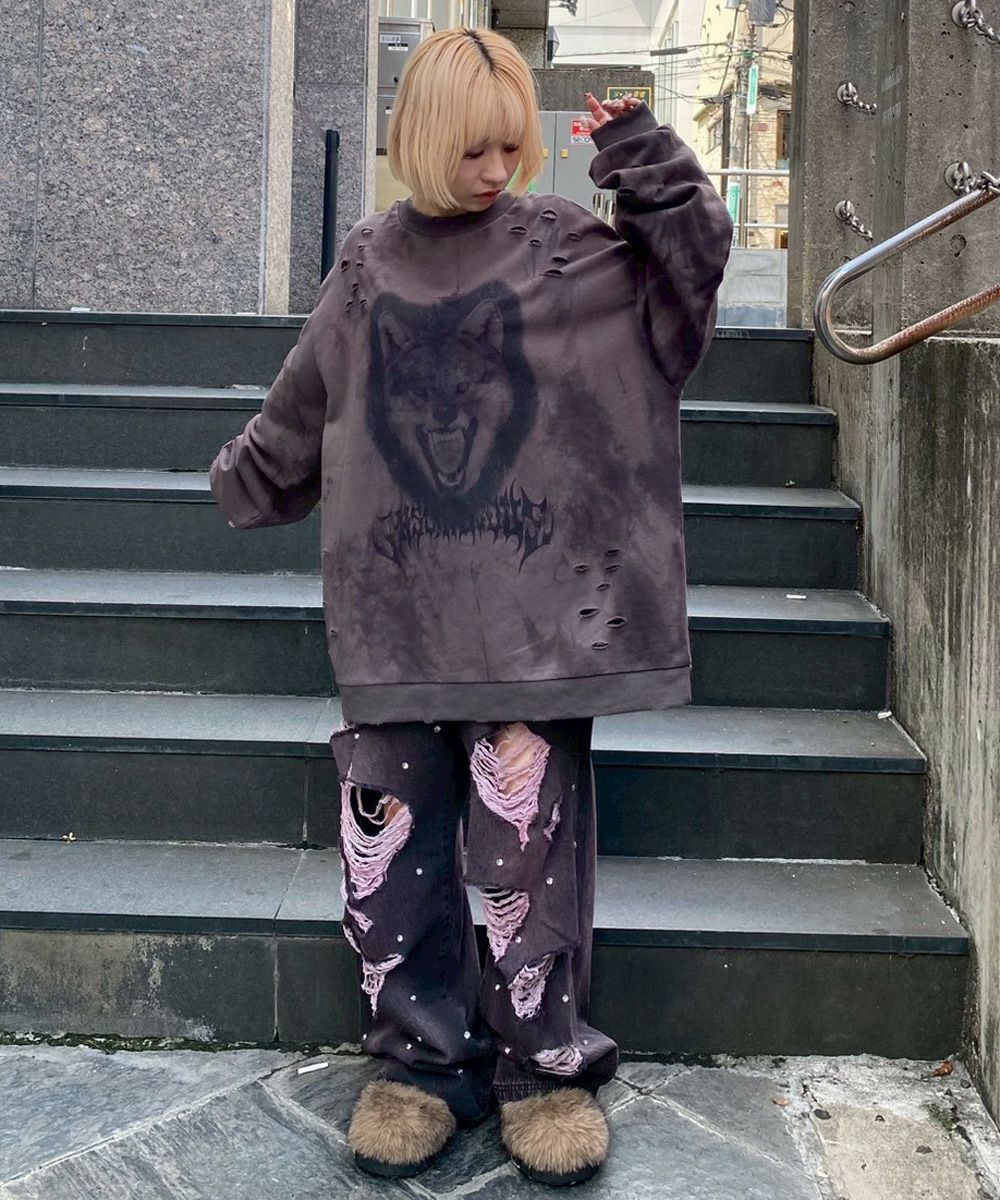 WOLFY DAMAGE TIE DYE SWEAT | Candy Stripper（キャンディ