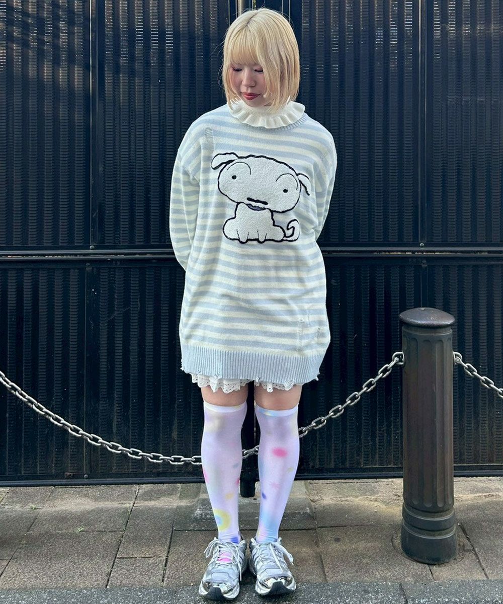 クレヨンしんちゃん】シロ ダメージ ボーダー KNIT | Candy Stripper