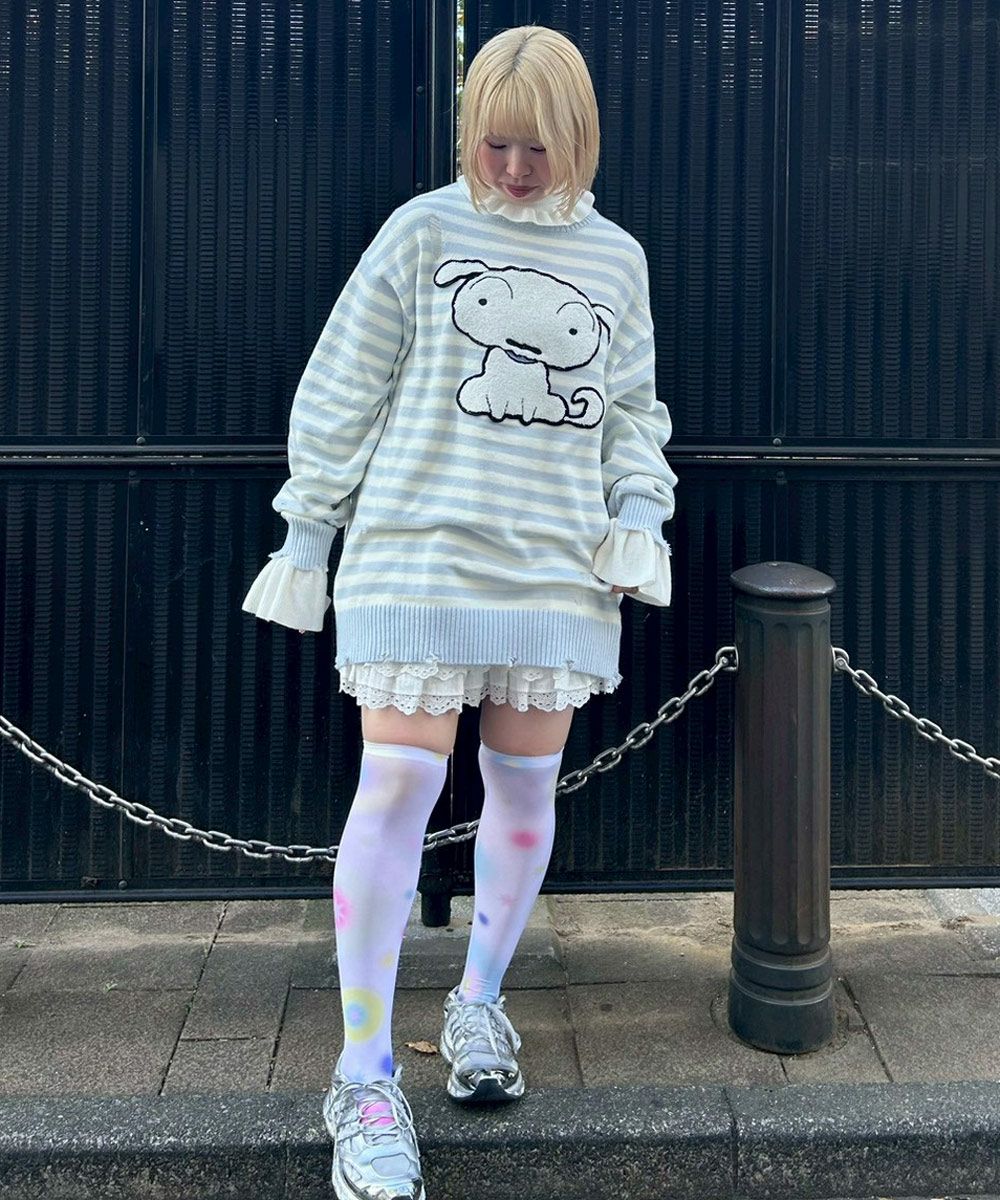 クレヨンしんちゃん】シロ ダメージ ボーダー KNIT | Candy Stripper