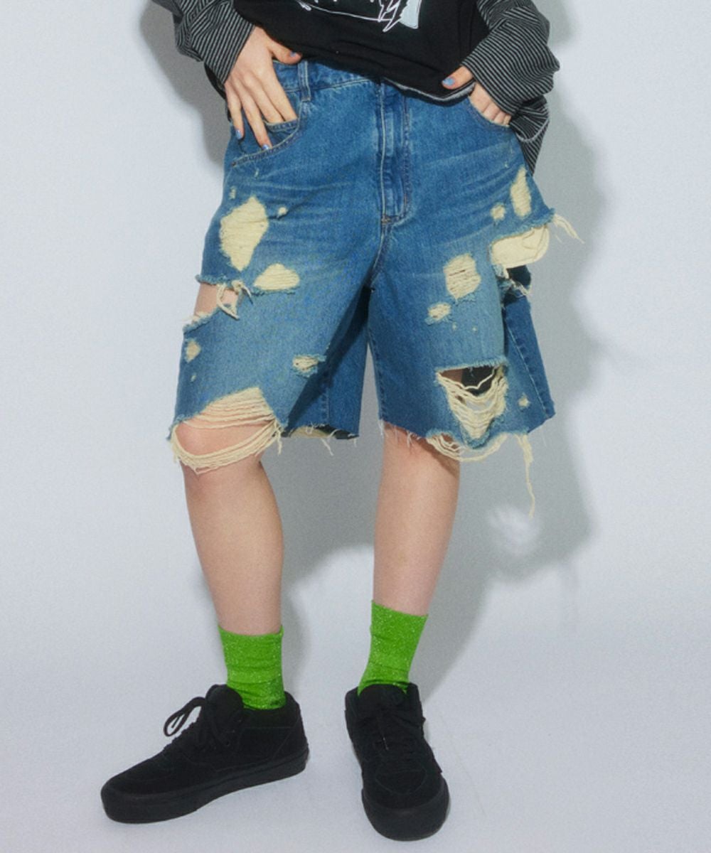 DAMAGE LAYERED DENIM PANTS | Candy Stripper（キャンディ