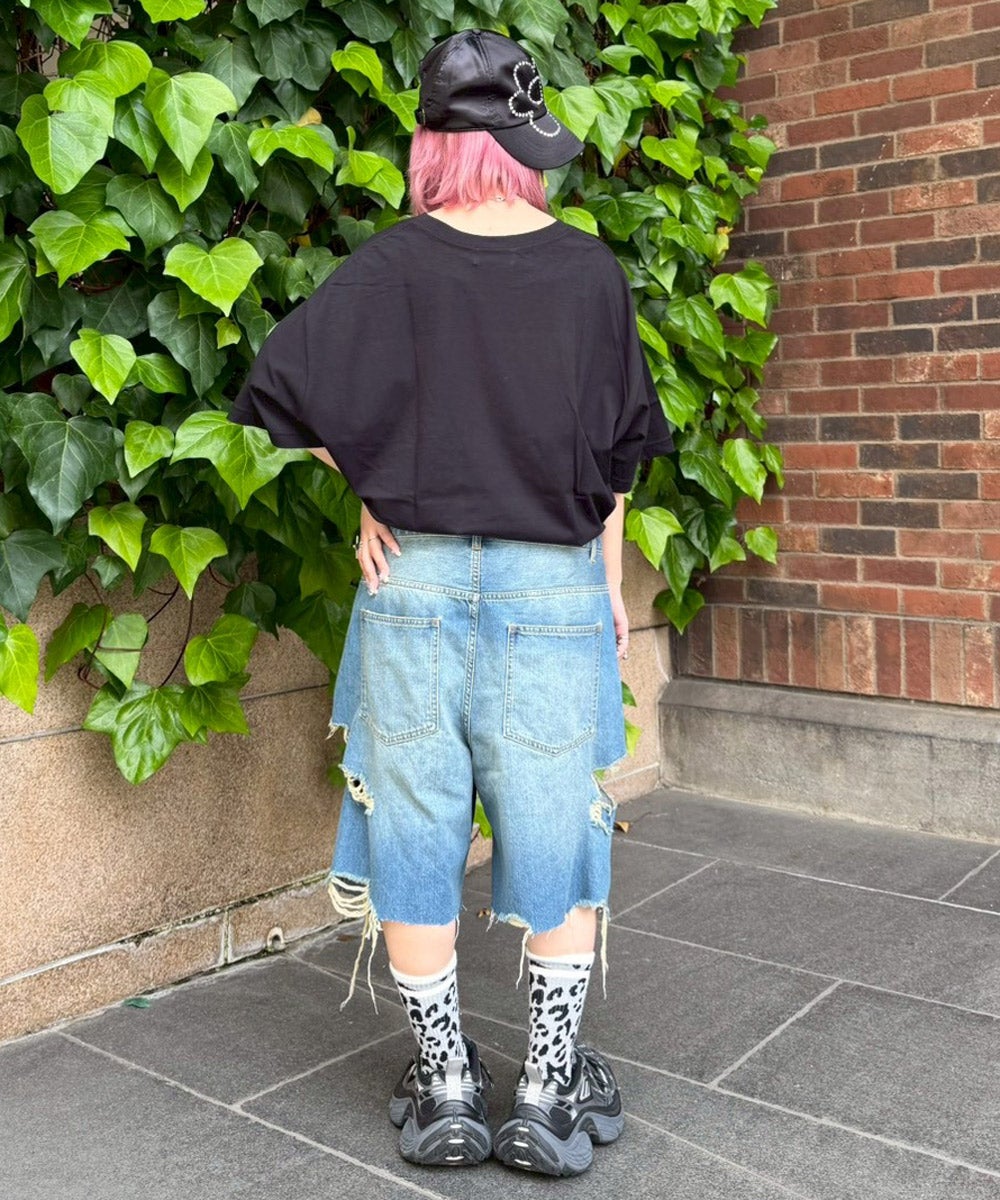 TATTERED LAYERED DENIM HALF PANTS | Candy Stripper（キャンディ